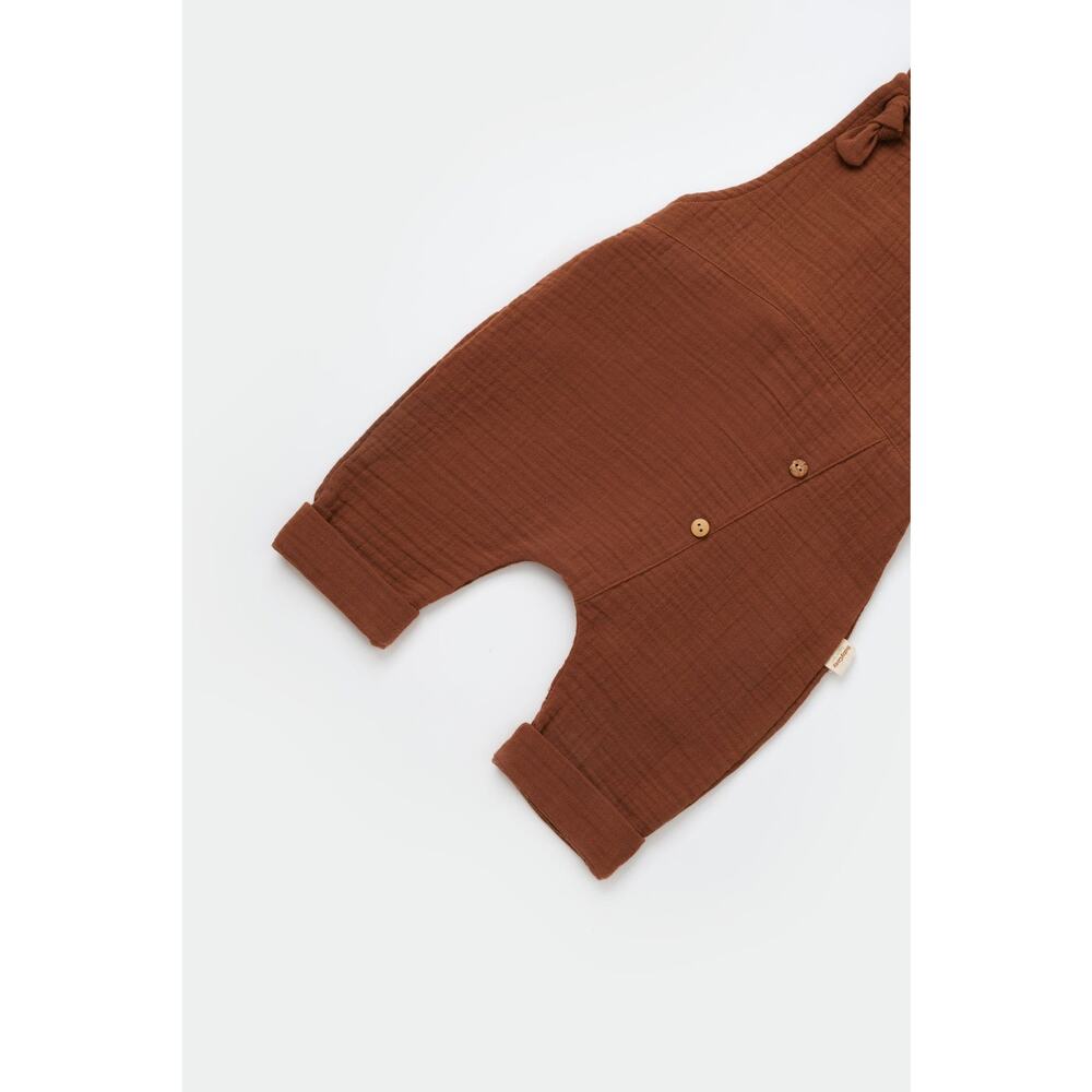 Organic Cotton Baby Overalls Brown 12-18M GOTS Certified Romper - Picture 3 of 8